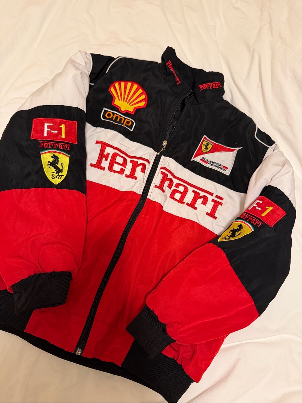 Ferrari Color Block Racing Jacket in Red & Black